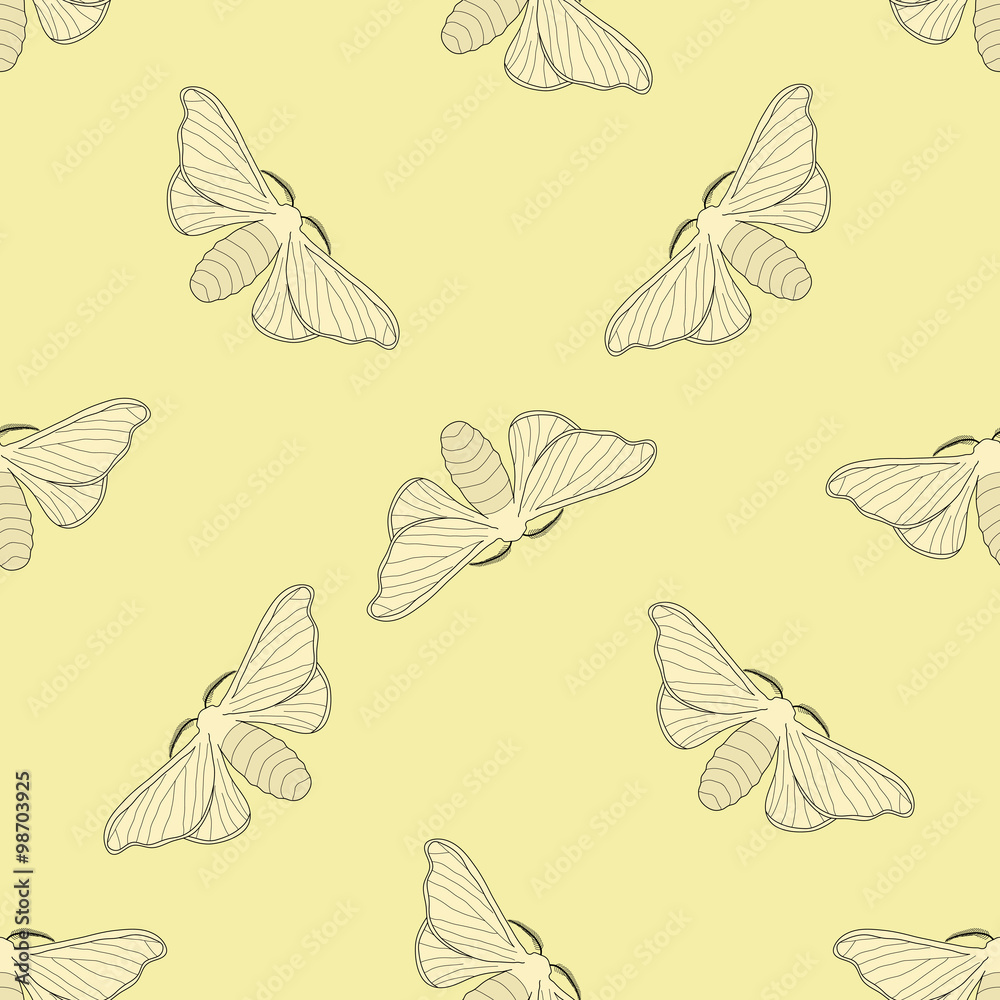 Seamless pattern with butterfly Bombyx mori.    hand-drawn butterfly Bombyx mori . Vector