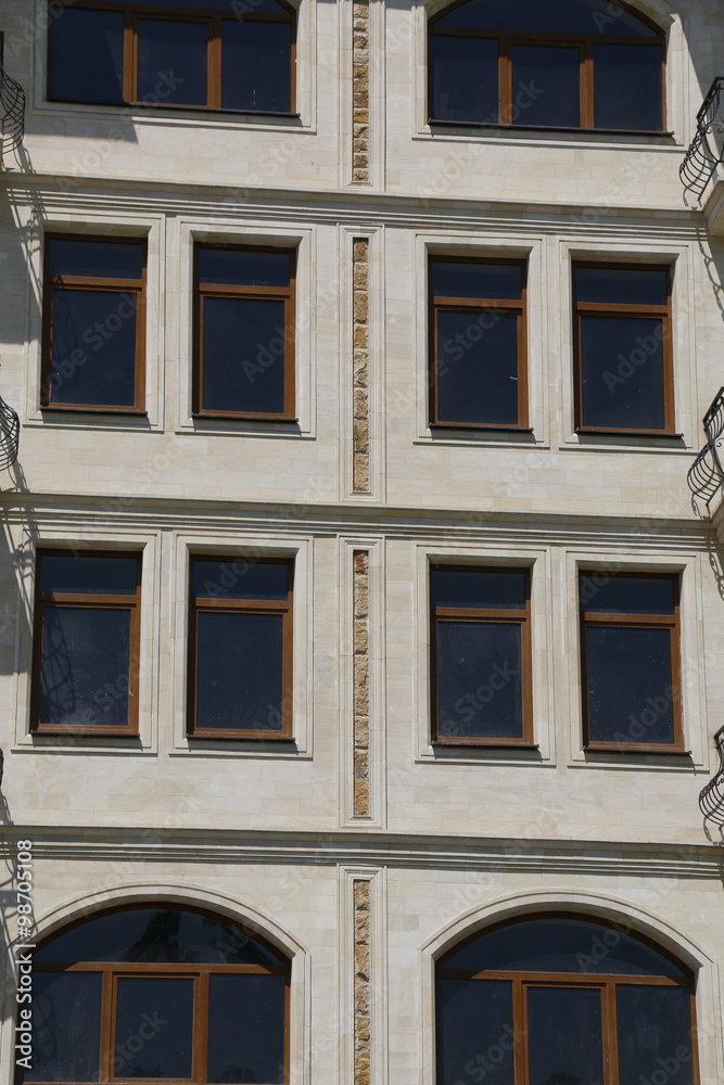 Windows of modern building in retro style.
