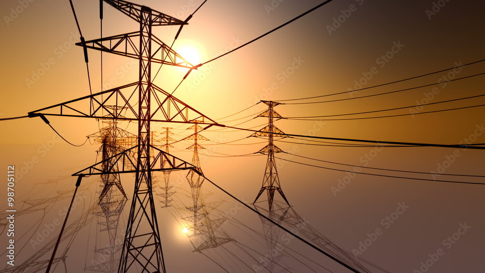 The endless flight through the electric power lines and pylons. Loopable. HD