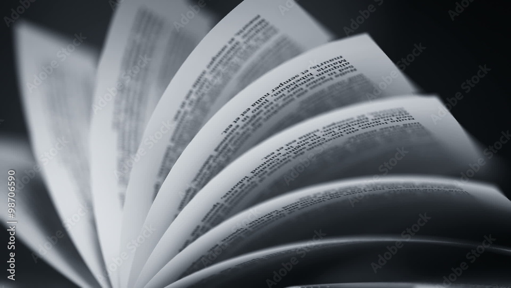 Endless animation of flipping book's pages closeup. Side view. Loopable. HD