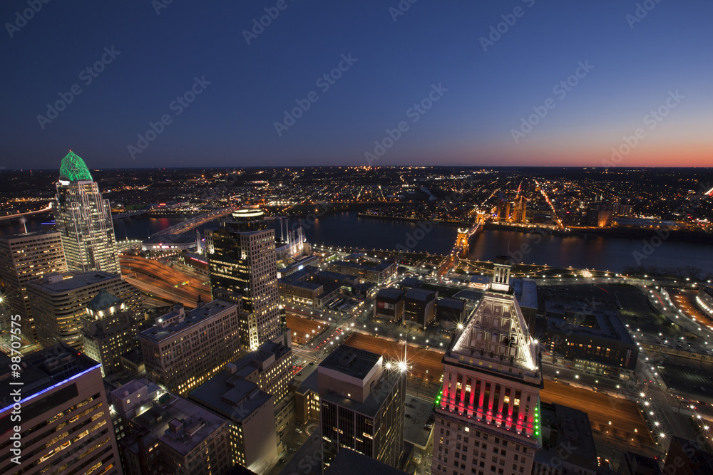 This is an aerial view of the city of Cincinnati, Ohio