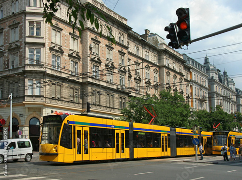 Budapest main street with modern street cars