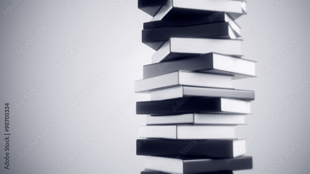 Pile of books rotating around with vertical motion of a camera. Loopable. HD