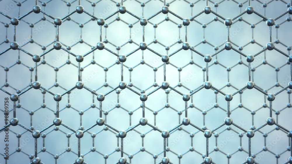 Loopable graphene structure. Two rows of carbon atoms. Silver honeycombs