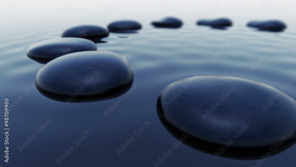 Animation of dark smooth pebbles outstanding over the water level. Loopable. HD Animation of dark smooth pebbles outstanding over the water level. Loopable. HD