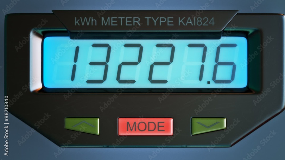 Digital electricity meter showing household consumption in kilowatt hours. Digital electricity meter showing household consumption in kilowatt hours.