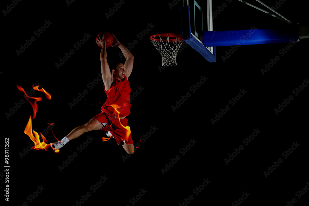 Fototapeta premium double exposure of basketball player in action