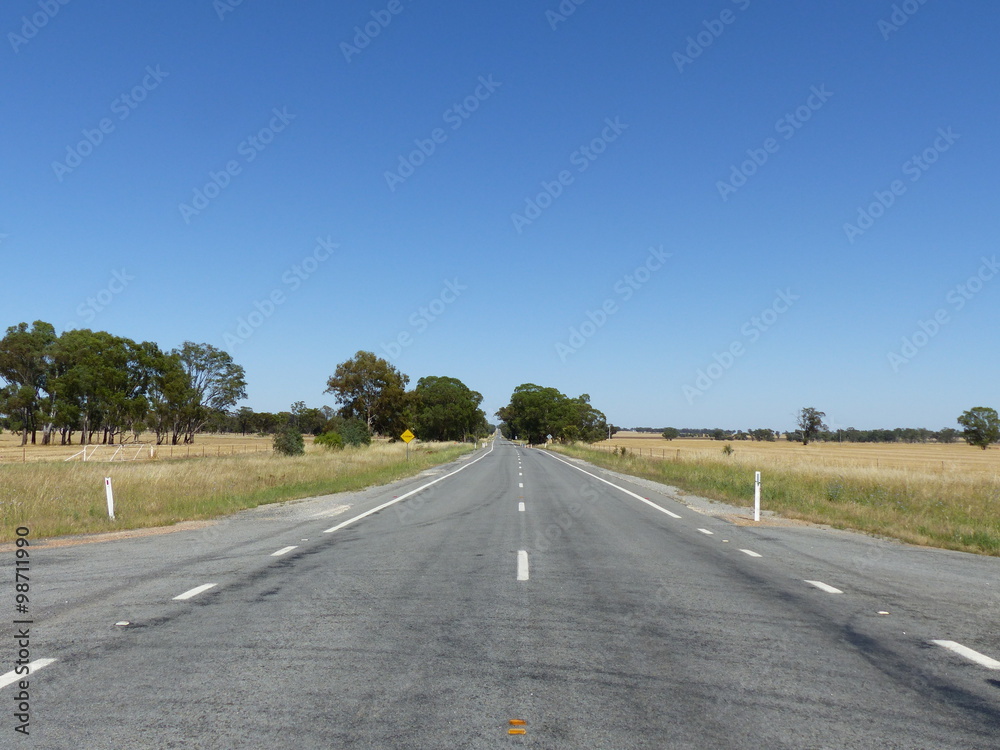 Open road with green fields