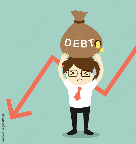 Business concept, Businessman holding debt. Vector illustration.
