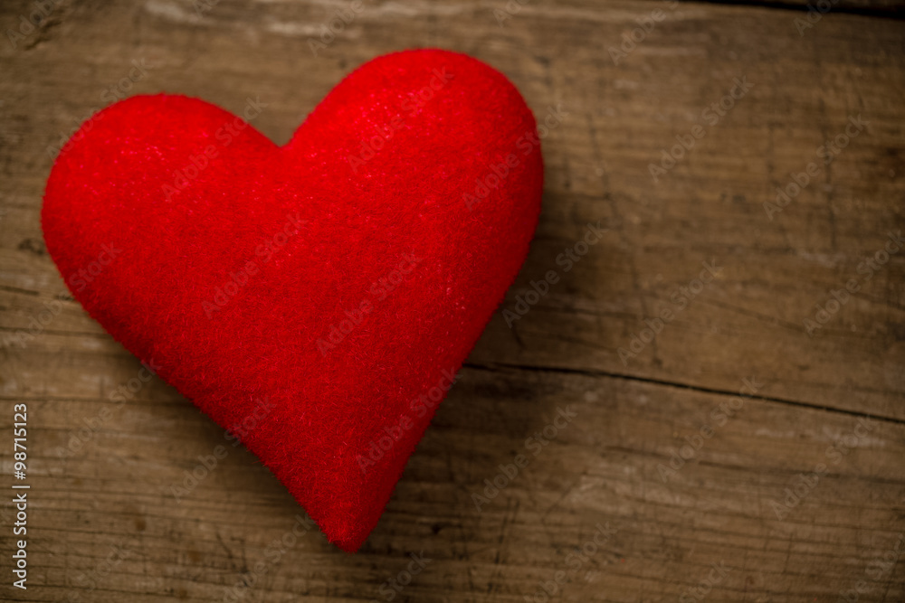 Postcard for Valentine's day, Textile heart on wood Postcard for Valentine's day, Textile heart on wood