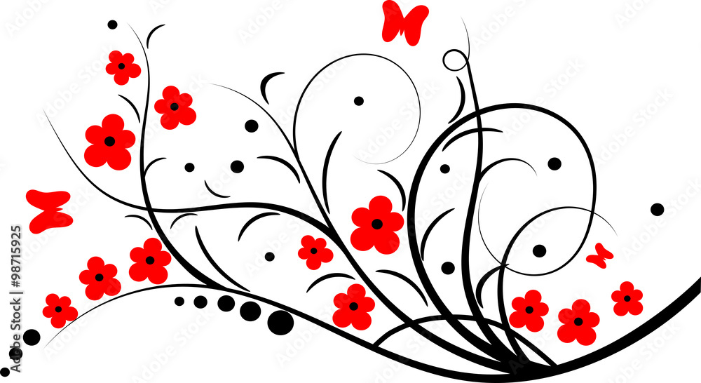 Rama con Flores y Mariposas Stock Vector | Adobe Stock