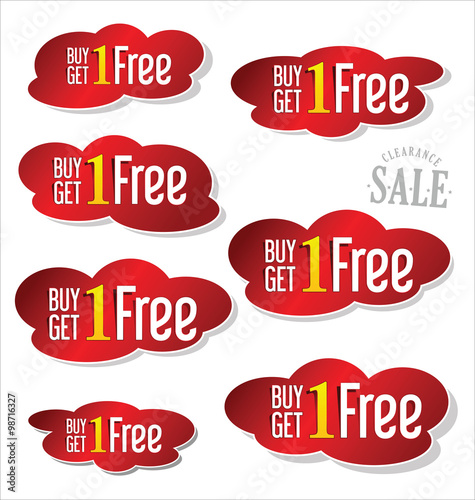 Buy one get one free, promotional sale labels collection