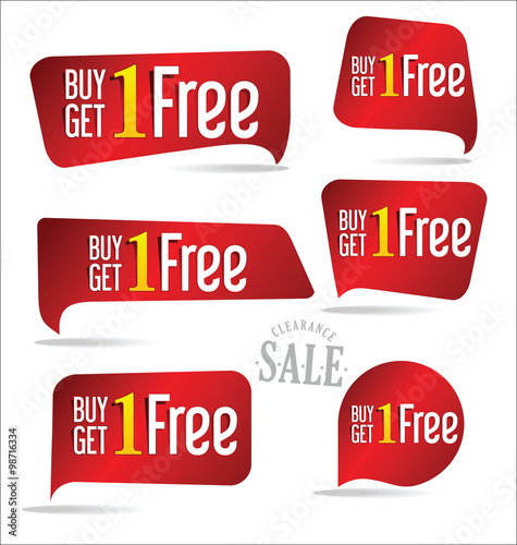 Buy one get one free, promotional sale labels collection
