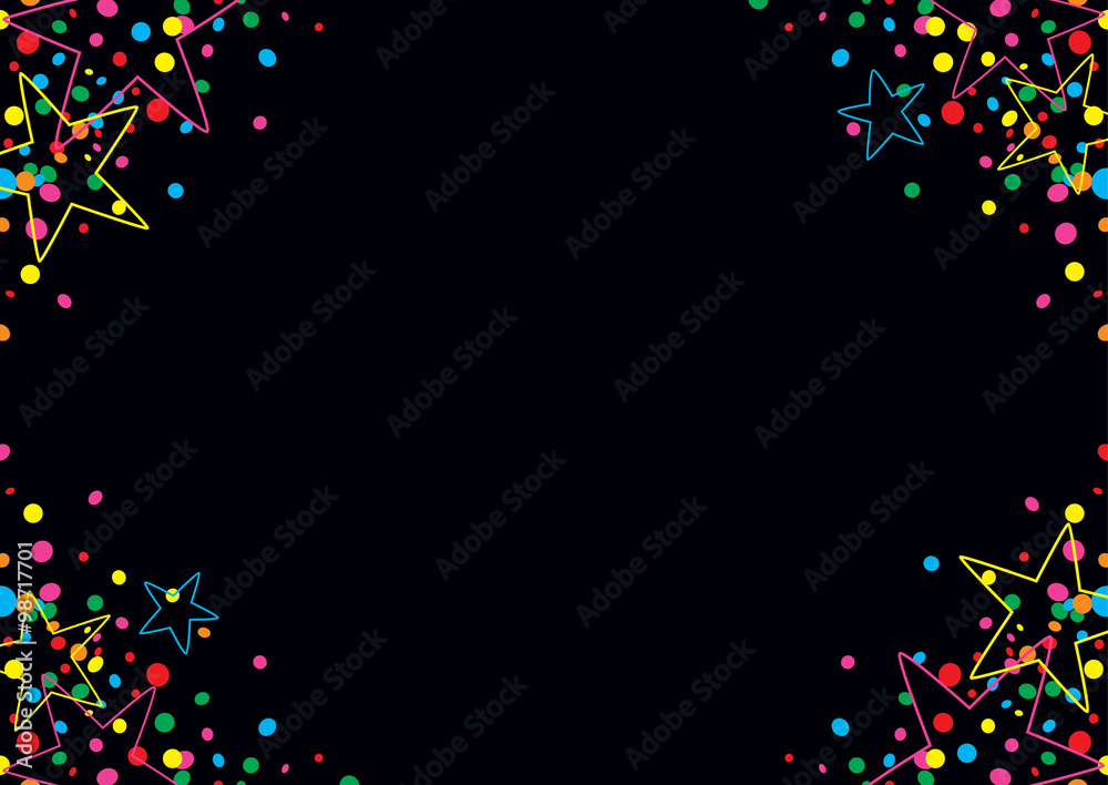 Black background of colorful confetti and stars Stock Vector | Adobe Stock
