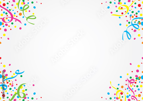 White background of colorful confetti and stars