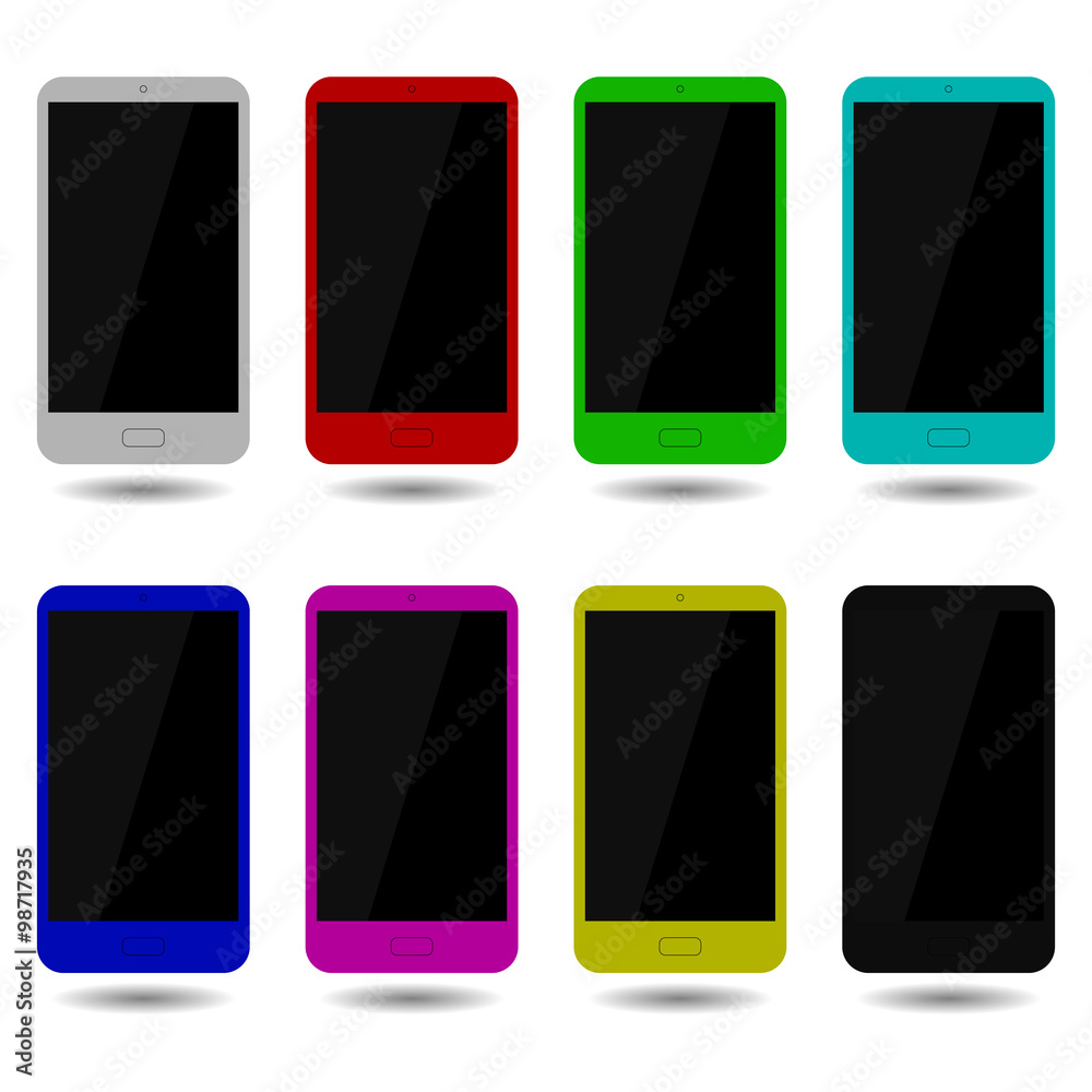 Set isolated smartphone touch screen, color Set isolated smartphone touch screen, color