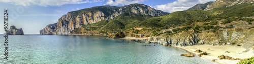 Panorama view of Masua on the west coast of Sardinia, Italy