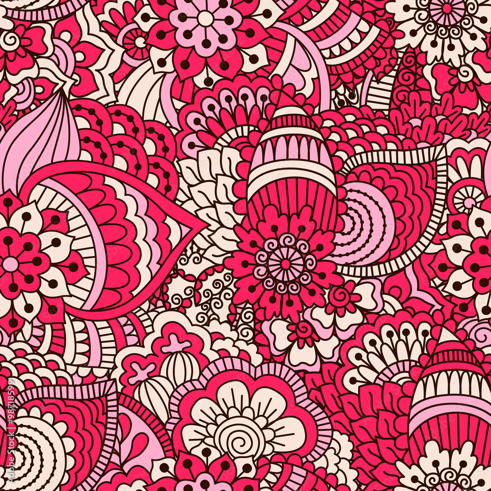Fototapeta premium Hand drawn seamless pattern with floral elements.