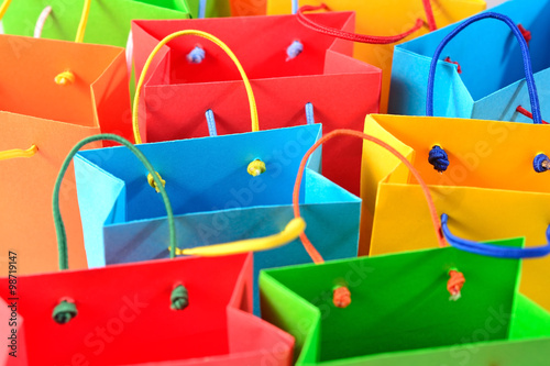 Shopping colorful sale paper bags close-up