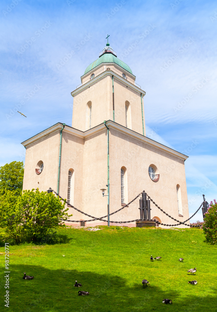 Facade of the Suomenlinna Church in summer