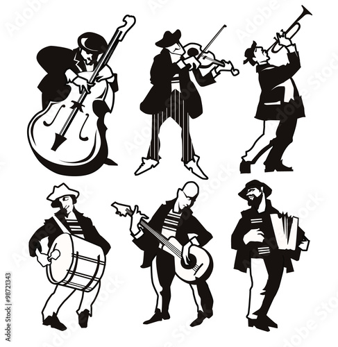 Musicans figures. Use for jazz festival poster, jass club, live music cafe and web design.