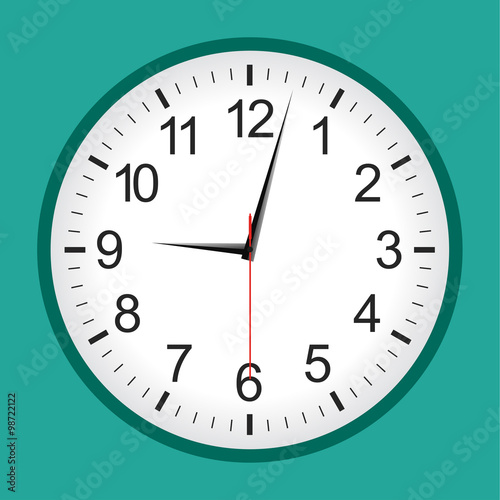 Flat style green analogue clock .Vector illustration.