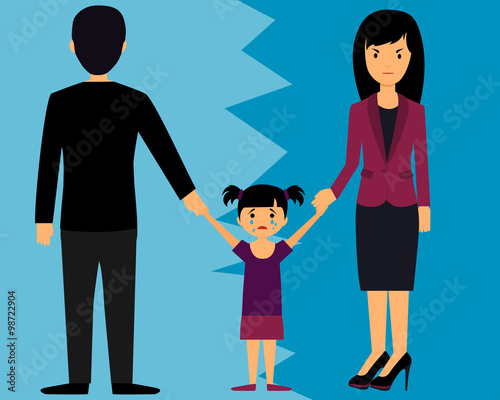 The concept of divorce. Parents divide child. Vector illustration