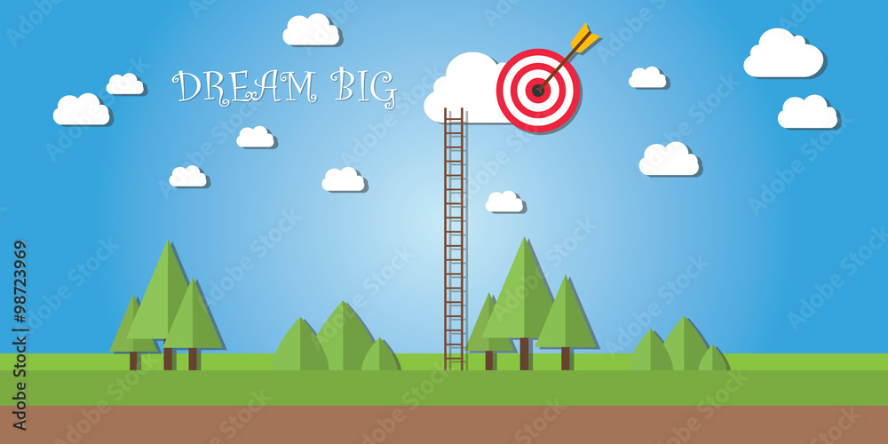 dream big ladder success concept achieve goal in cloud sky