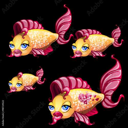 Cute yellow fish with lips-bow and blue eyes