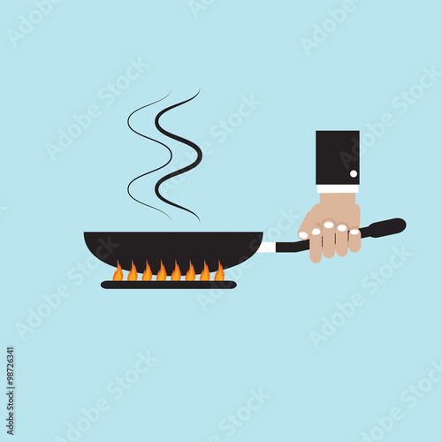 Cooking With Frying Pan Vector Illustration.