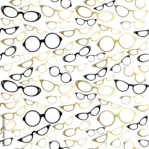 Vintage hipster glasses seamless pattern gold
