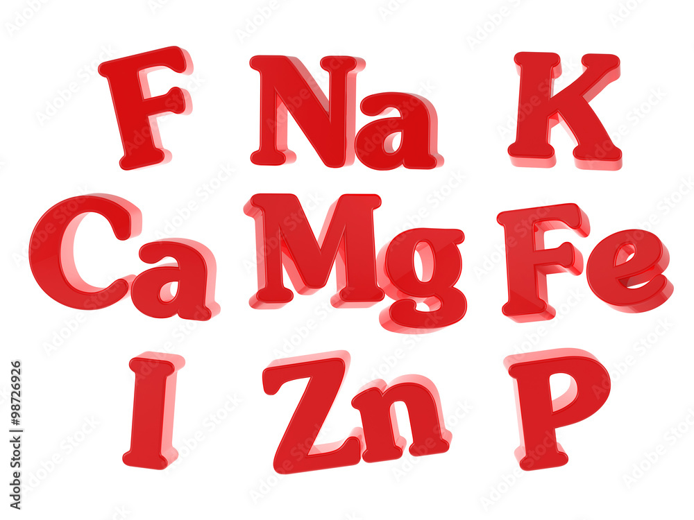 Minerals red symbols floating isolated on white background Minerals red symbols floating isolated on white background