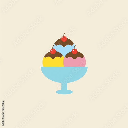 Ice Cream With Chocolate Syrup In A Bowl.