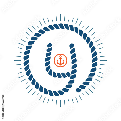 Y letter logo formed by rope with compass star and anchor