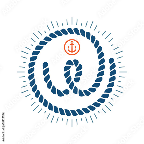 W letter logo formed by rope with compass star and anchor