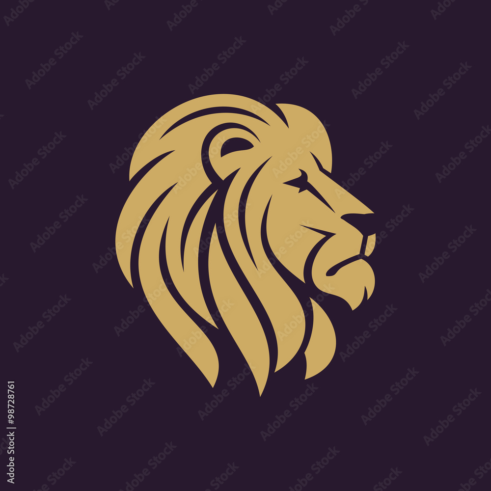 Obraz premium Logo lub ikona głowy lwa w jednym kolorze. Stockowa ilustracja wektorowa.