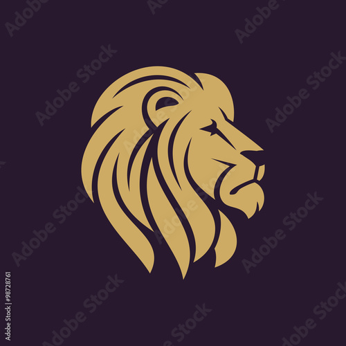 Lion head logo or icon in one color. Stock vector illustration.