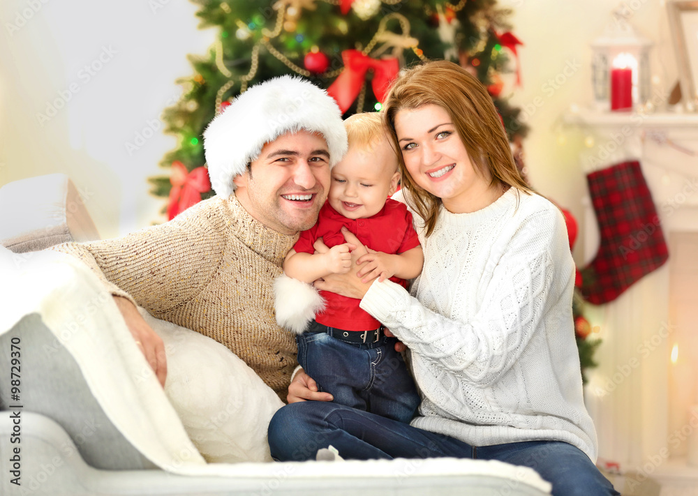 Christmas family portrait in home holiday living room Christmas family portrait in home holiday living room