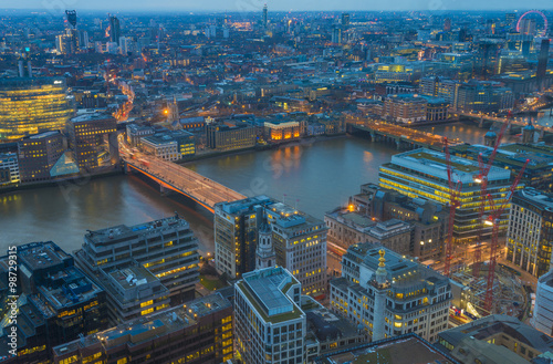 View of London cityscape from above at dusk 