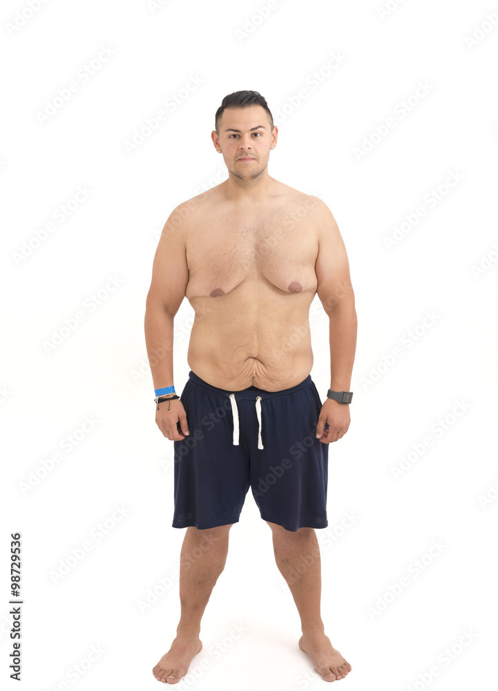 young man who lost weight and excess skin isolated on white young man who lost weight and excess skin isolated on white