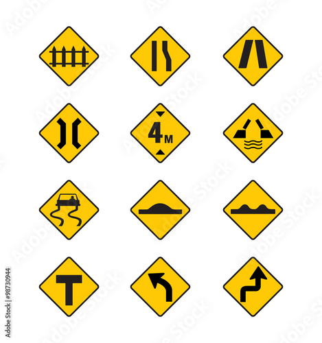 yellow road signs, traffic signs vector set Free Download yellow road signs, traffic signs vector set - GFXLoad