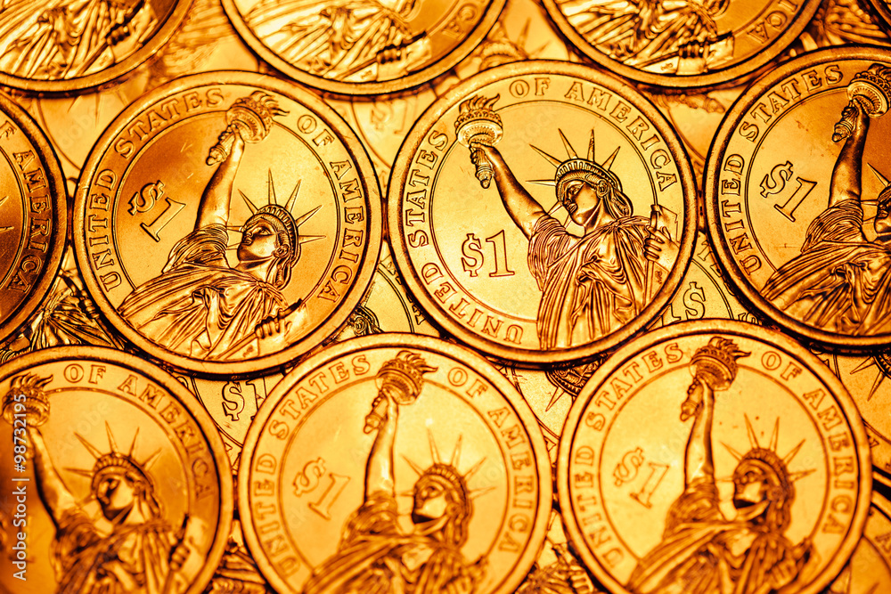 golden dollar coins background