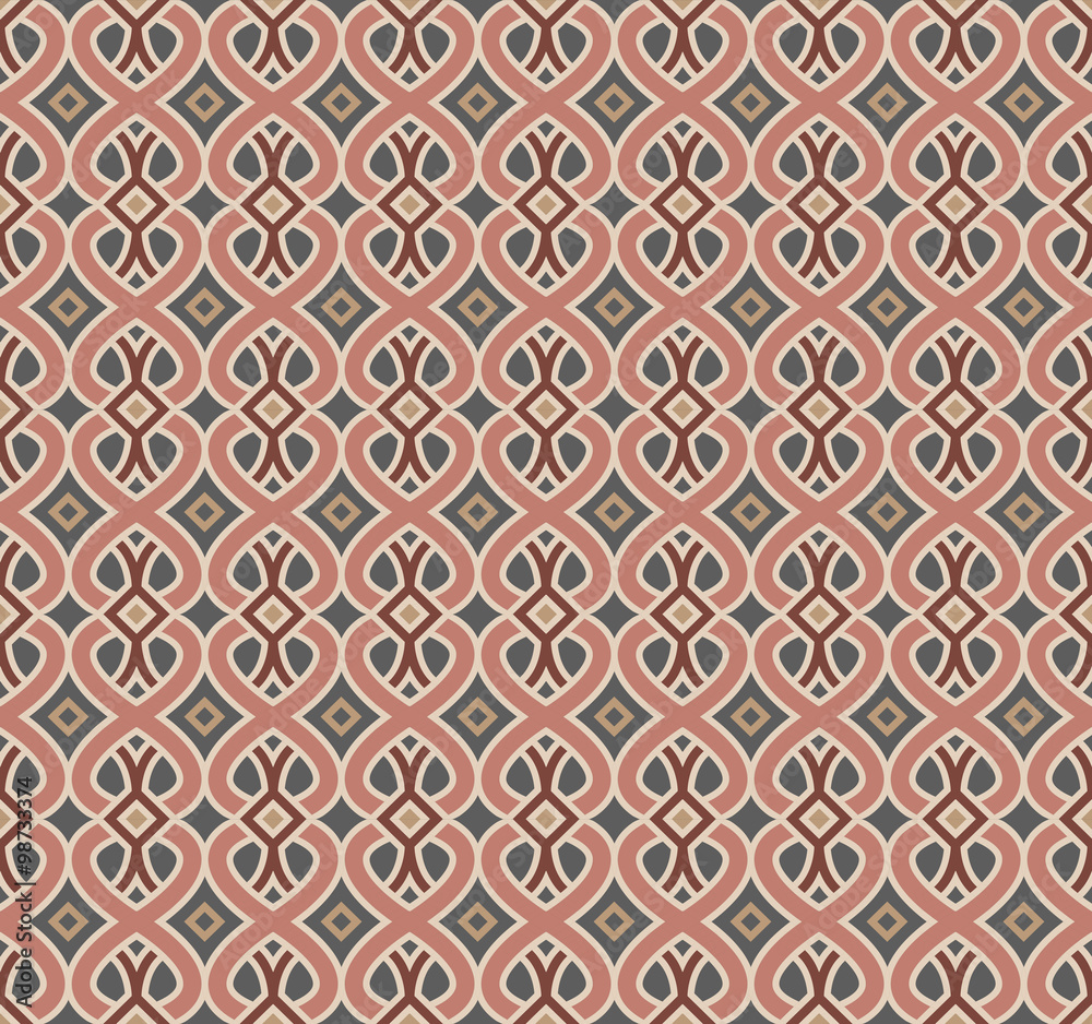 Seamless background image of vintage pink curve cross line kaleidoscope pattern.
