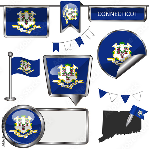 Glossy icons with flag of state Connecticut photo