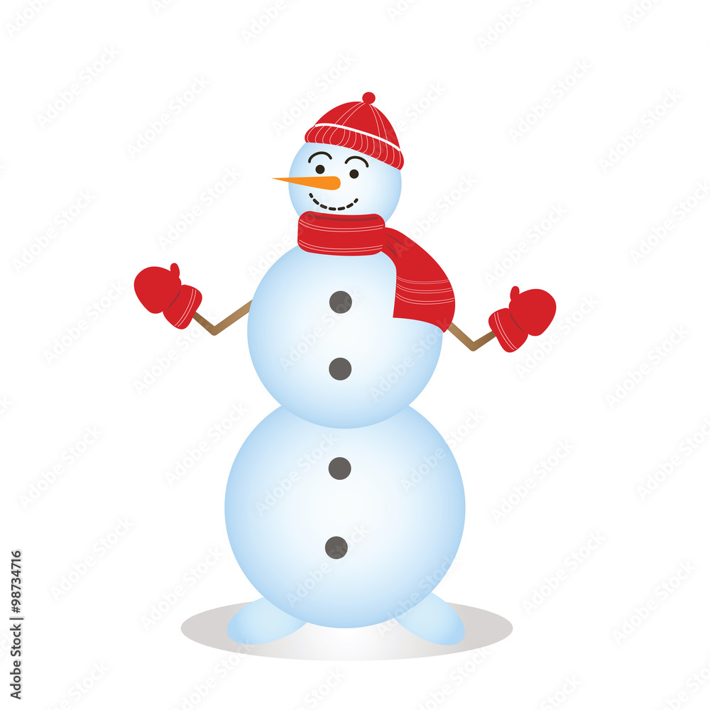 Joyful Snowman on a white background. Vector illustration.
