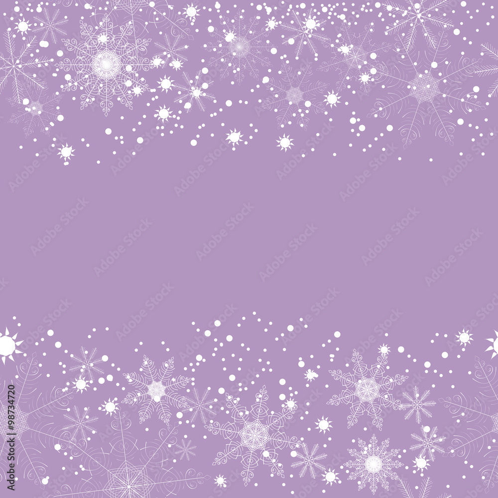 Winter background of beautiful, delicate snowflakes on a lavender background. In the center background there is a place for text, greetings, and inscriptions. Winter background of beautiful, delicate snowflakes on a lavender background. In the center background there is a place for text, greetings, and inscriptions.