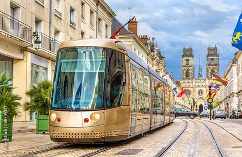 Tram on Jeanne d'Arc street in Orleans - France