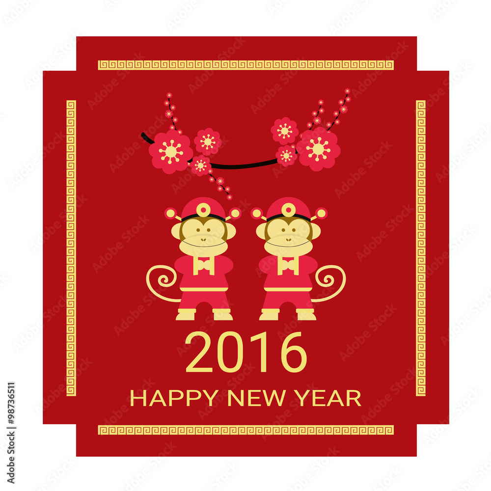 Chinese 2016 New Year of the Monkey for greeting card