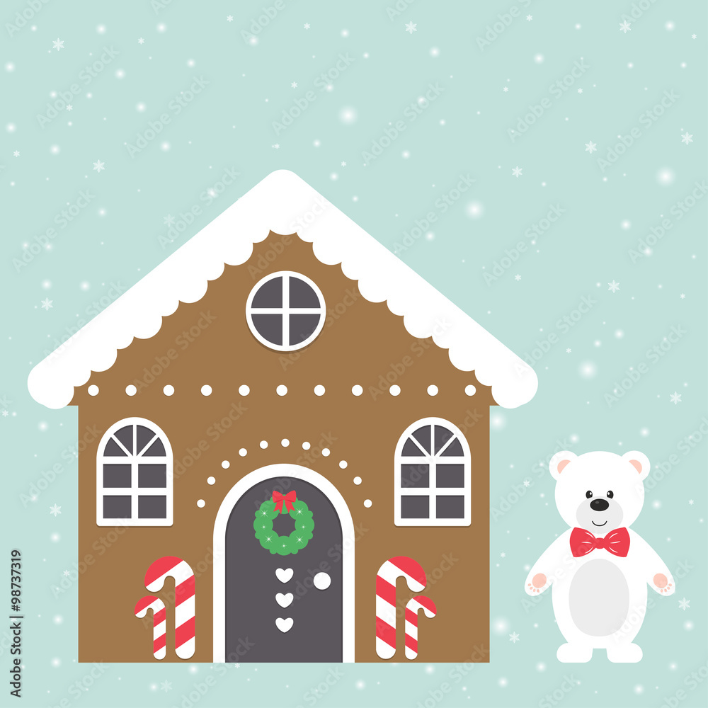 christmas house building and winter bear