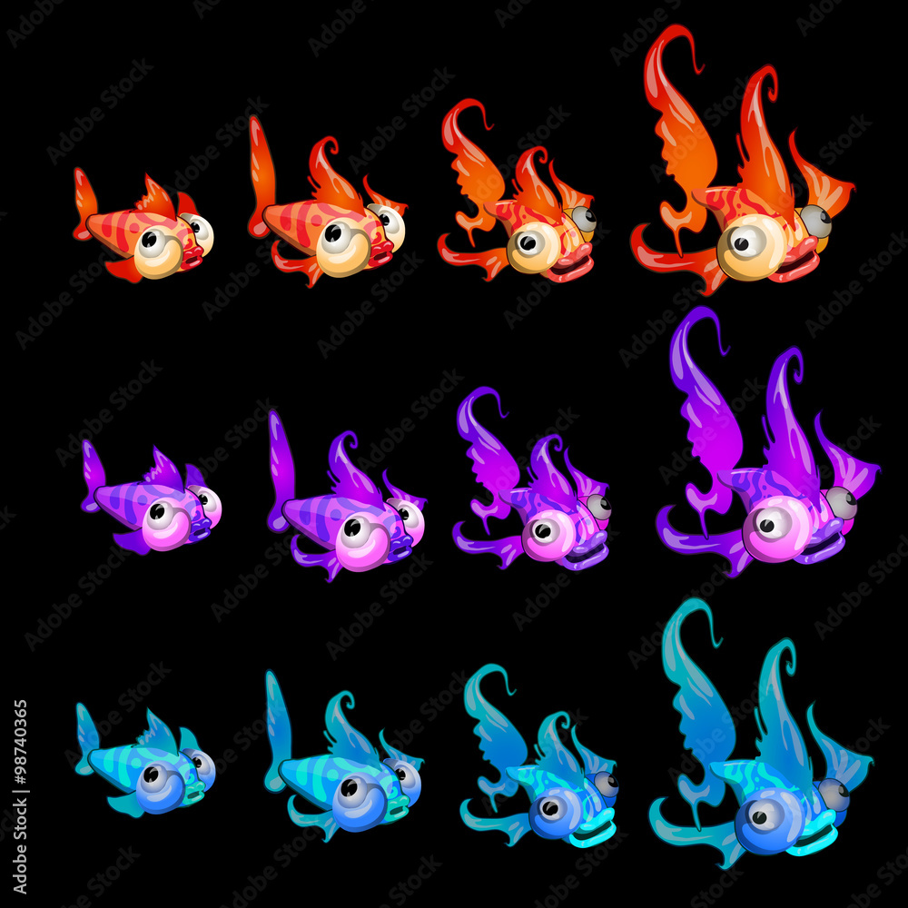 Shoal fishes with different colors and facial expression Shoal fishes with different colors and facial expression